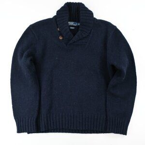 Polo Ralph Lauren Shawl Collar Fisherman Style Sweater Navy Sz. XL Pullover